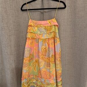 FARM Rio Orange and Yellow Tiered Ruffled Sundress